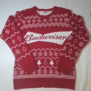 Budweiser Mens Medium Red Fair Isle Ugly Christmas Sweater Beer Logo‎ Holiday